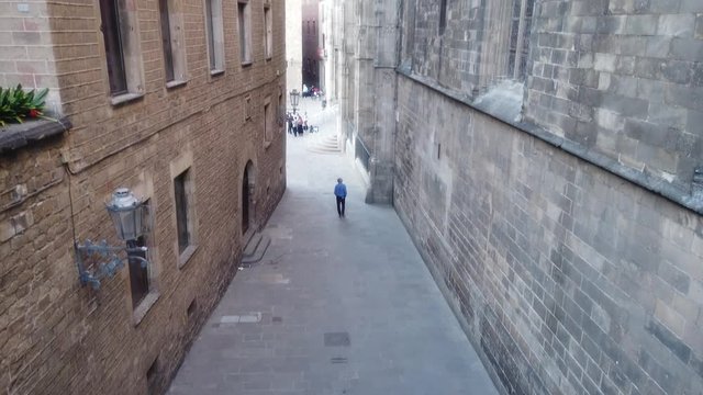Street in old gothic town in Barcelona.Spain. Year 2017. 4k Video