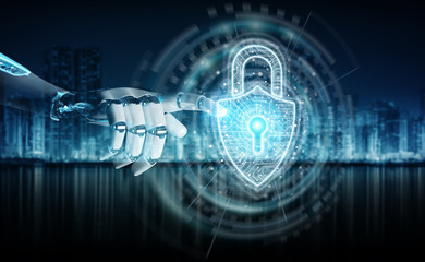 Intelligent robot machine protecting digital datas 3D rendering