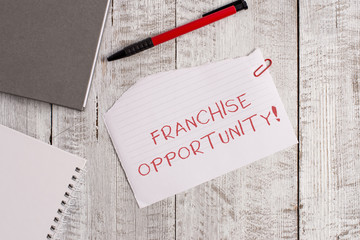 Handwriting text Franchise Opportunity. Conceptual photo Business License Privilege Owner to Dealer...