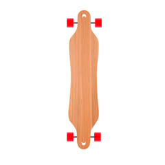 Ilustración de Longboarding. Diseño de patineta larga de descenso. con textura de madera y colores en fondo blanco
