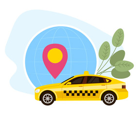 Naklejka premium Yellow taxi cab service. Online transportation concept. Vector flat graphic design cartoon illustration