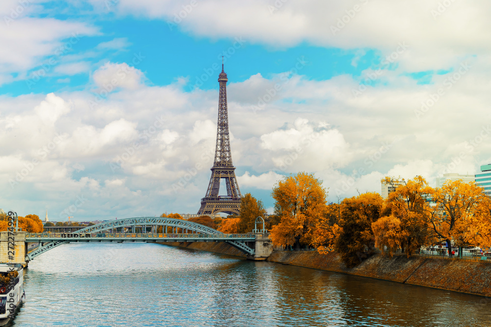 Wall mural eiffel tour over seine river