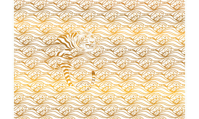 Tiger on pattern backdrop , Thai traditional pattern vector