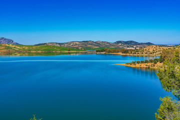 Fototapeta premium Lake Embalse del Guadalhorce, Ardales Reservoir, Malaga, Andalusia, Spain