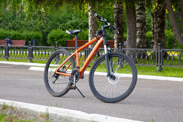 Fototapeta na wymiar Parked bike on the street of the city.