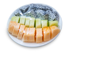 fruits which are wrapped with plastic film preservation on a table