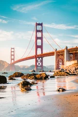 Fotobehang Baker Beach, San Francisco Golden Gate Bridge bij zonsondergang, San Francisco, Californië, VS