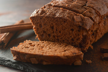 Sponge chocolate cake. Chocolate, homemade dessert.