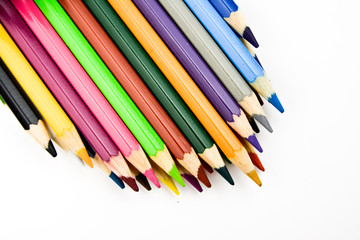 watercolor multicolored drawing pencils on white background