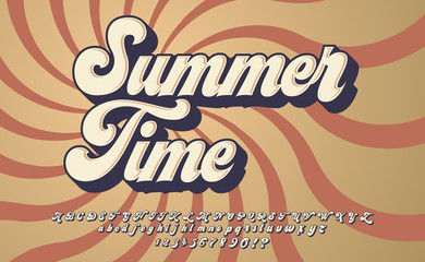 Summer Time. Retro 3d font in 80s style. Vintage typography. Summer font set.