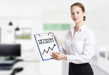 Business, technology, internet and networking concept. Young entrepreneur showing keyword: Network...