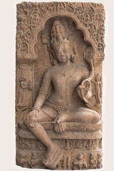 Fototapeta na wymiar Archaeological sculpture of Avalokitesvara, made of Khondalite rock. Circa tenth century of the Common Era, Kendrapara, Odisha, India