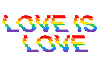 Vector lgbt rainbow love is love lettering poster isolated on white background