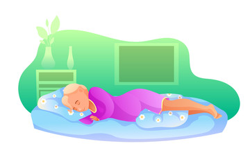 Sleeping pregnant woman flat vector illustration