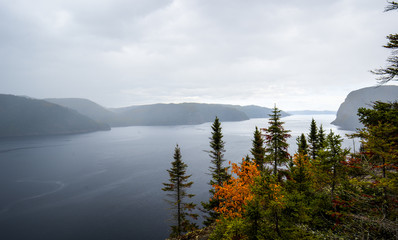 Panoramic view of the Sagenay fjord in myst.