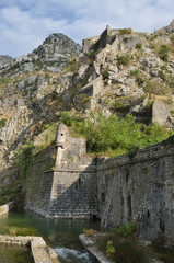Fototapeta premium Walls of Kotor Fort in the mountains, Kotor, Montenagro