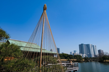 Obraz premium 浜離宮恩賜庭園 中島の御茶屋 雪吊