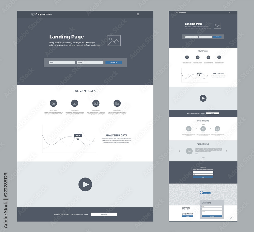 Wall mural one page website design template for business. landing page wireframe. flat modern responsive design