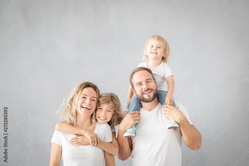 Poster parents with children having fun at home