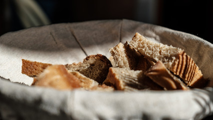 A bread basket on an italian table