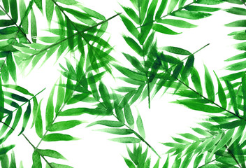 Watercolor seamless pattern,green tropical leaves.Hand painted botanical summer illustration on white background