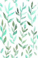 Hand drawn seamless watercolor leafs.