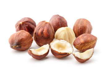 Hazelnuts isolated on the white background