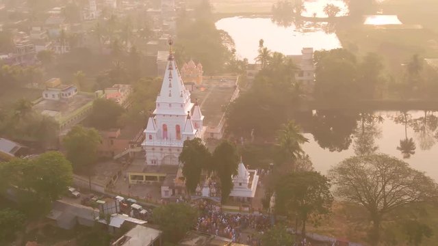 Adi math, Sri Caitanya Mahaprabhu birthplace, Mayapur, India, 4k aerial 