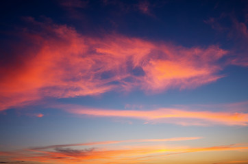 Fiery orange sunset sky. Beautiful sky.