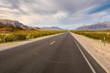 Road along the desert landscape of California, USA