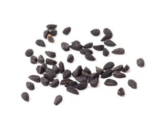 Black sesame seeds isolated on white background