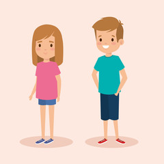 happy girl and boy children with hairstyle