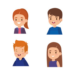 set of girls and boys with hairstyle and shirt