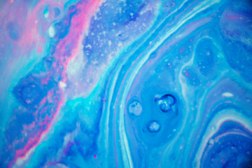 Naklejka na ściany i meble Abstract Purple, Blue and Pink Marbled Background and Texture. Beautiful colors, delicate swirls and interesting texture. Would make the perfect background for unicorn, mermaid or galaxy themes.