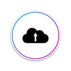 Cloud upload icon isolated on white background. Circle white button. Vector Illustration