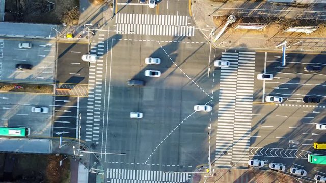 Aerial of Traffic at Seoul City,South Korea.Timelapse 4k
