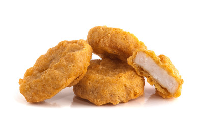 Fried chicken nuggets isolated on white