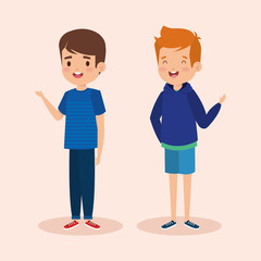 happy boys children with hairstyle and casual clothes