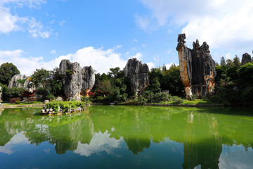 Fototapeta na wymiar The Stone Forest landscape in Yunnan. This is a limestone formations located in Shilin Karst area, Yunnan, China