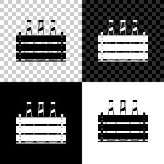 Pack of beer bottles icon isolated on black, white and transparent background. Wooden box and beer bottles. Case crate beer box sign. Vector Illustration