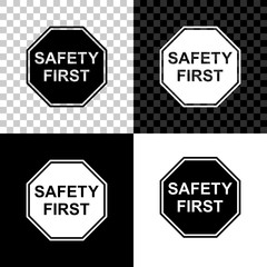 Safety First octagonal shape icon isolated on black, white and transparent background. Vector Illustration