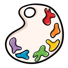  illustration of a palette with rainbow paints