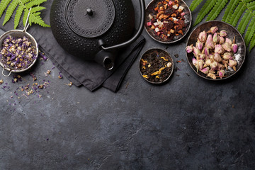 Set of herbal and fruit dry teas