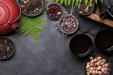 Set of herbal and fruit dry teas