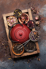 Set of herbal and fruit dry teas