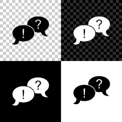 Speech bubbles with Question and Exclamation marks icon isolated on black, white and transparent background. FAQ sign. Copy files, chat speech bubble and chart web icons. Vector Illustration