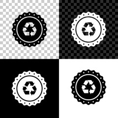 Recycle symbol label icon isolated on black, white and transparent background. Environment recycling symbol. Vector Illustration