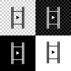Play Video icon isolated on black, white and transparent background. Film strip with play sign. Vector Illustration