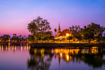 Temple wat thai style in the river beautiful morning time