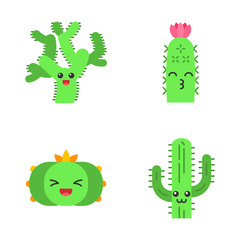 Cactuses flat design long shadow color icons set